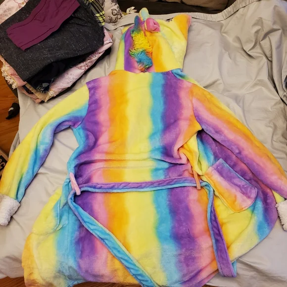 Rainbow Unicorn Plush bathrobe women's Small y2k festival - Picture 11 of 11